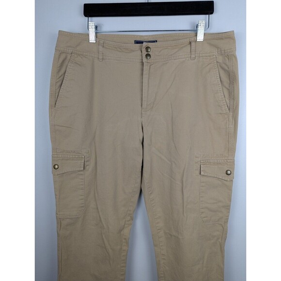 American Living Women's Cargo Pants Size 14 Tan Khaki Snap Up Pockets Straight - Picture 2 of 10